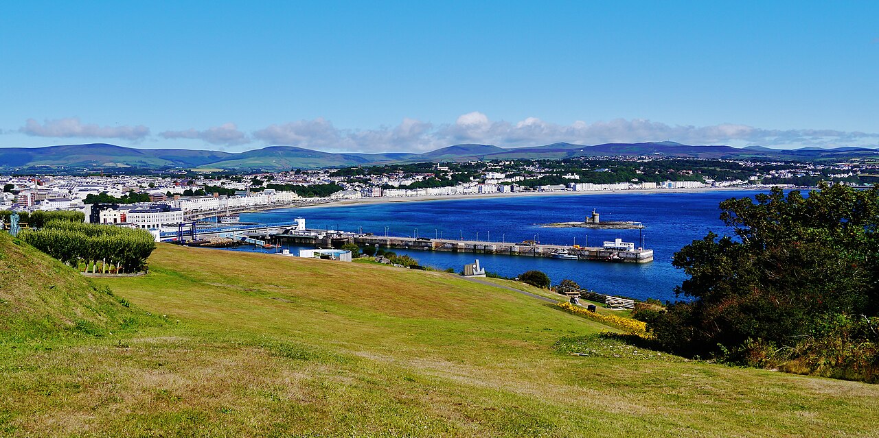 Douglas harbour and sweeping bay viewed from Douglas Head, Isle of Man